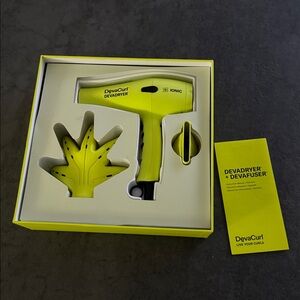 Deva Curl hair dryer and diffuser tools.